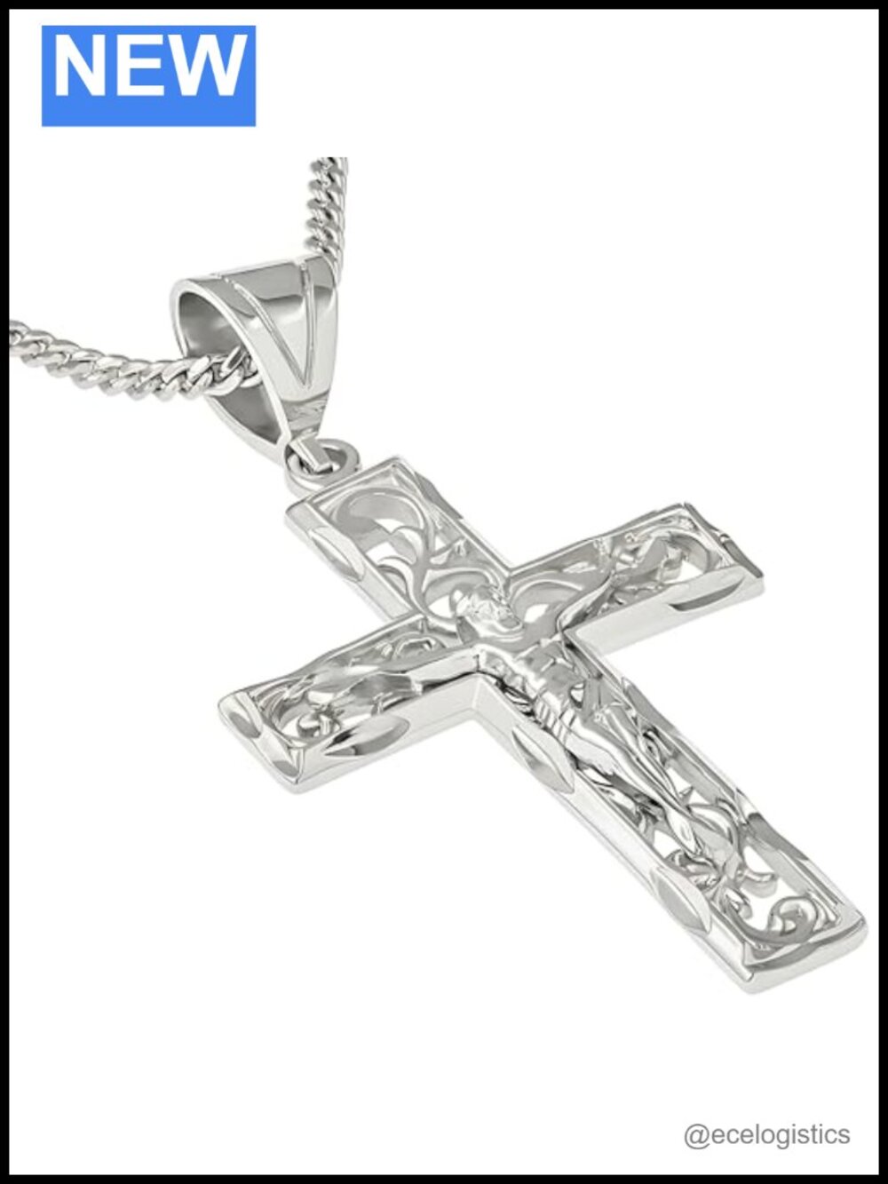 Large Filigree Crucifix Cross Pendant Necklace 24k Gold Plated Unisex 20in Chain